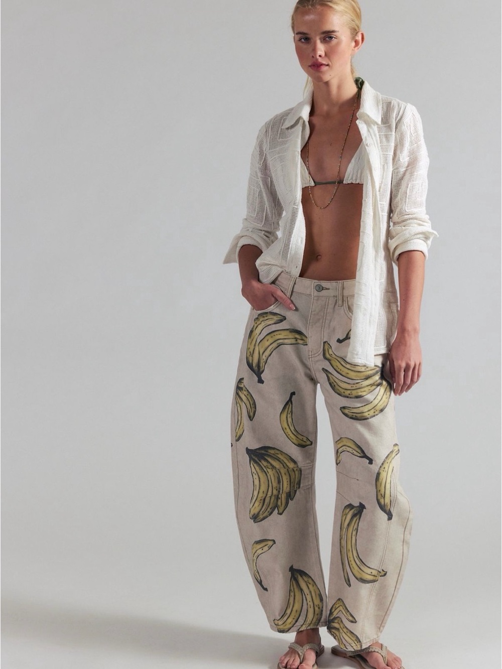 We the Free Good Luck “Go Bananas” mid-rise barrel jeans NWT